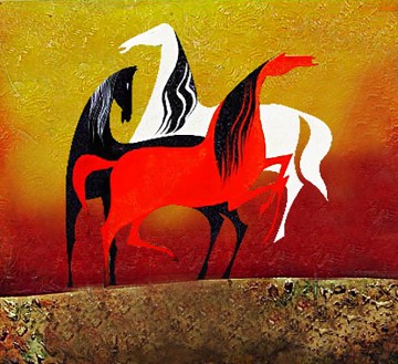 Dekor Acryl pferd und Stahlsand ORIGINALE abstrakte Ölgemälde